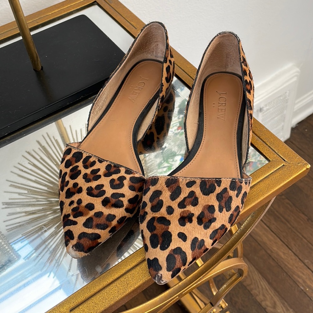 J crew Leopard print calf hair flats